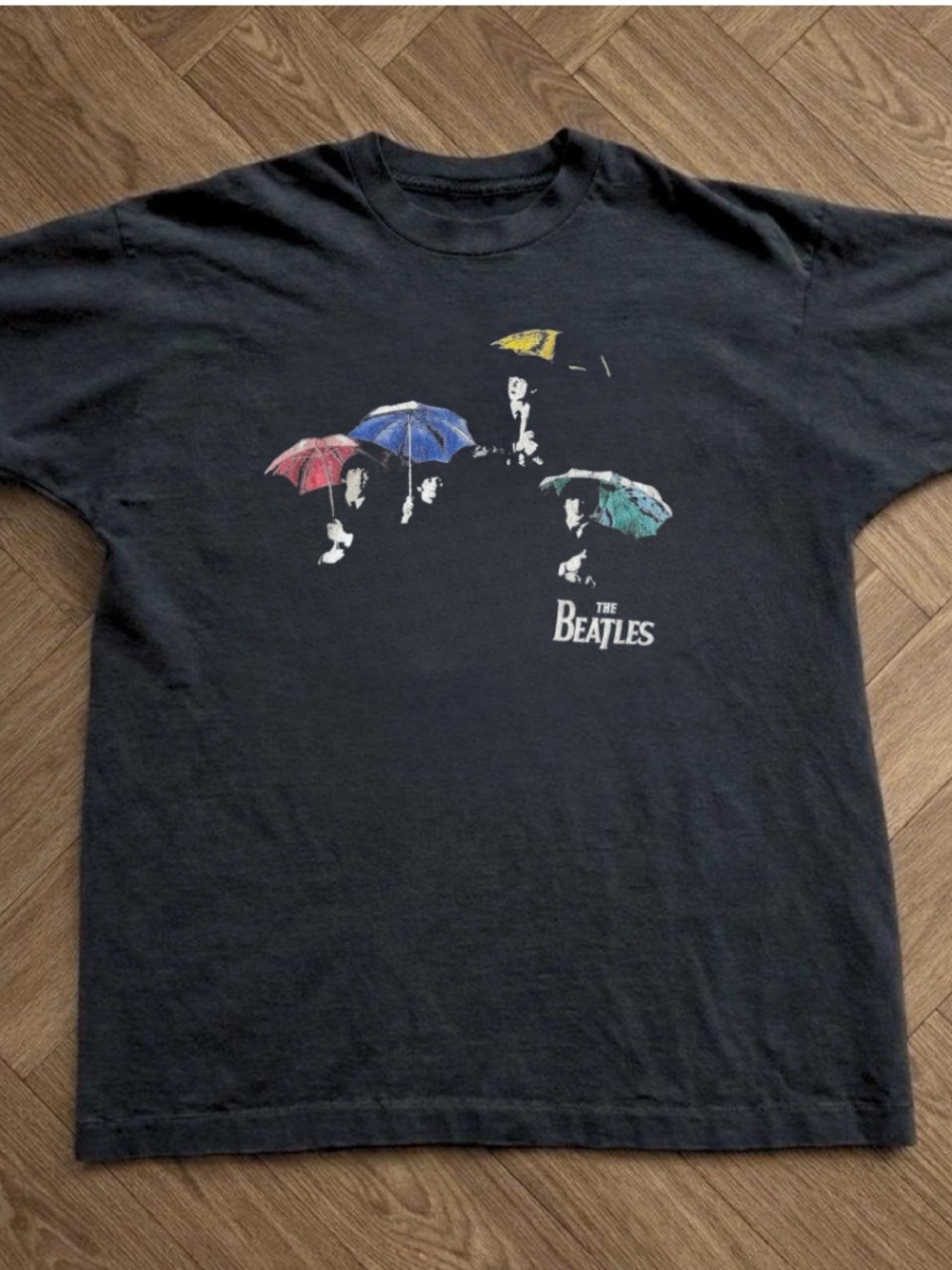 Gildan Black Tee with Red, Blue, Yellow & Green Umbrellas